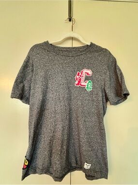 Roots Gray Heather Short Sleeve Tee with Red & Green Chest Logo